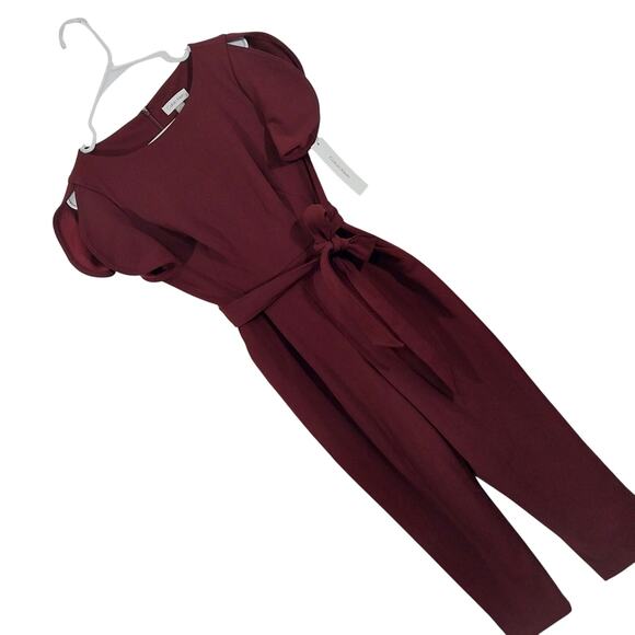 NWT@$139! CALVIN KLEIN! BURGUNDY 1 PC BELTED, PUFF SLEEVE JUMPSUIT, ONESIE! SZ 4 - Picture 1 of 12